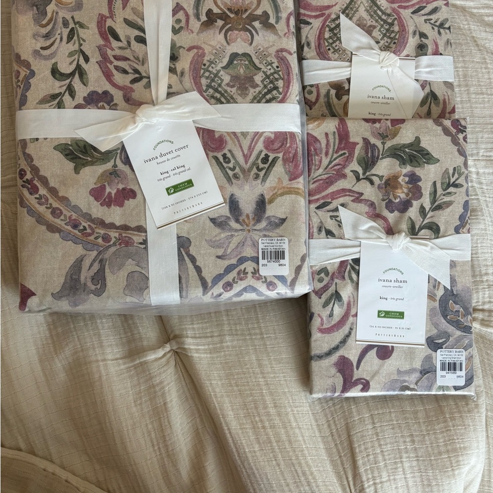 Pottery Barn Ivana Duvet Cover - Taupe, Mauve, Sage